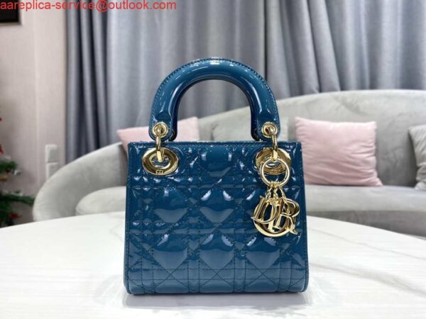 Replica Dior M0505 Mini Lady Dior Bag Navy Blue Patent Cannage Calfskin 3