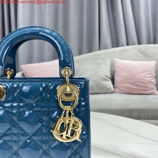 Replica Dior M0505 Mini Lady Dior Bag Navy Blue Patent Cannage Calfskin 5