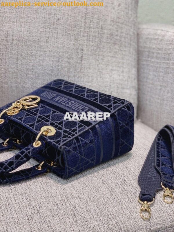Replica Dior Medium Lady D-lite Bag Blue Cannage Embroidered Velvet M0 5