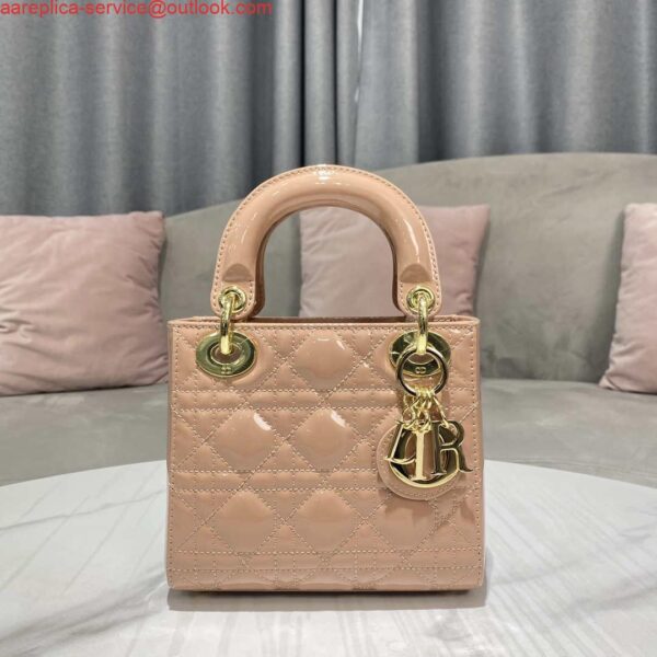 Replica Dior M0505 Mini Lady Dior Bag Nude Patent Cannage Calfskin