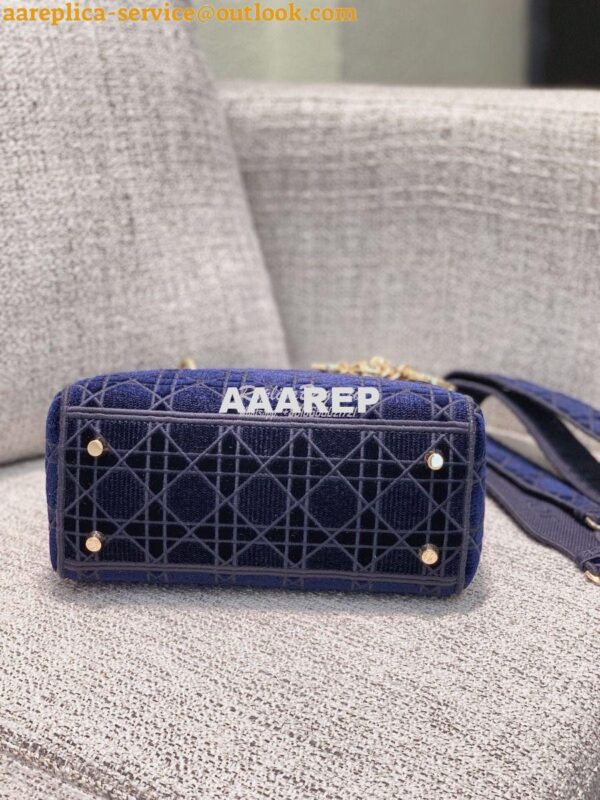Replica Dior Medium Lady D-lite Bag Blue Cannage Embroidered Velvet M0 6