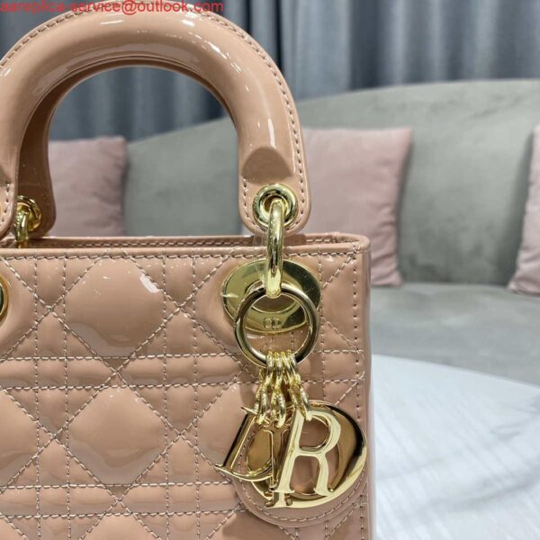 Replica Dior M0505 Mini Lady Dior Bag Nude Patent Cannage Calfskin 3