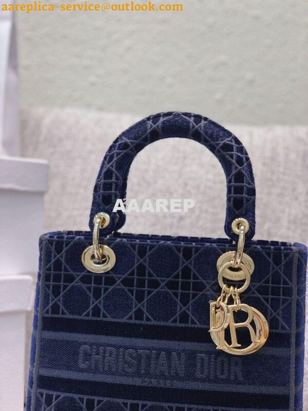 Replica Dior Medium Lady D-lite Bag Blue Cannage Embroidered Velvet M0 7