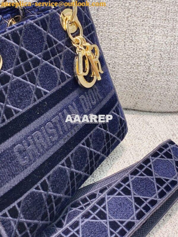 Replica Dior Medium Lady D-lite Bag Blue Cannage Embroidered Velvet M0 8