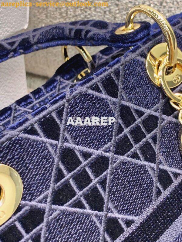 Replica Dior Medium Lady D-lite Bag Blue Cannage Embroidered Velvet M0 11