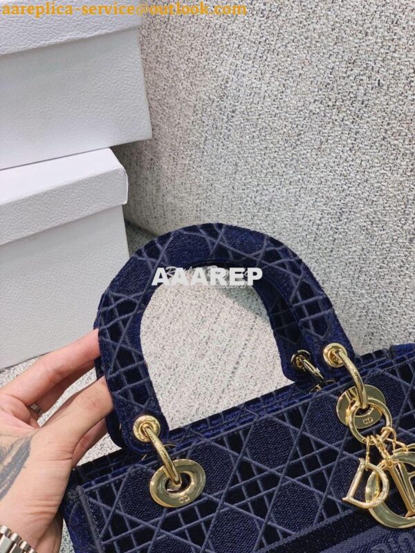 Replica Dior Medium Lady D-lite Bag Blue Cannage Embroidered Velvet M0 16