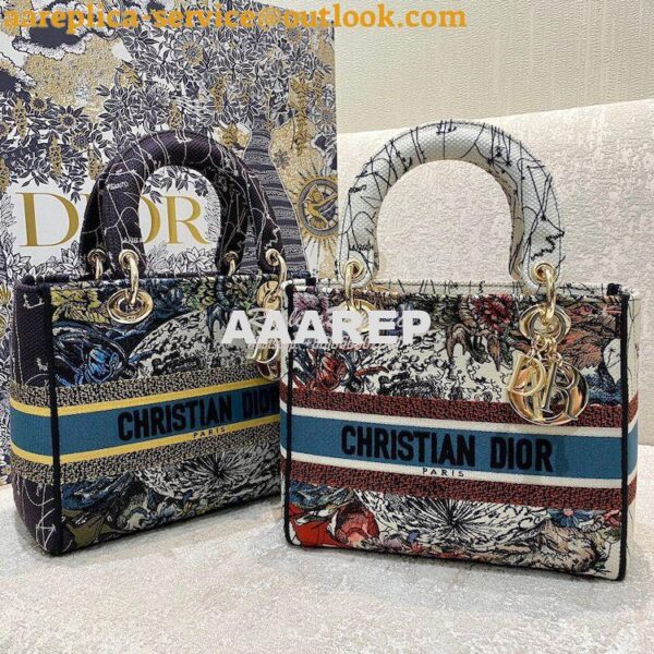 Replica Dior Medium Lady D-Lite Bag Blue Constellation Embroidery M056 3