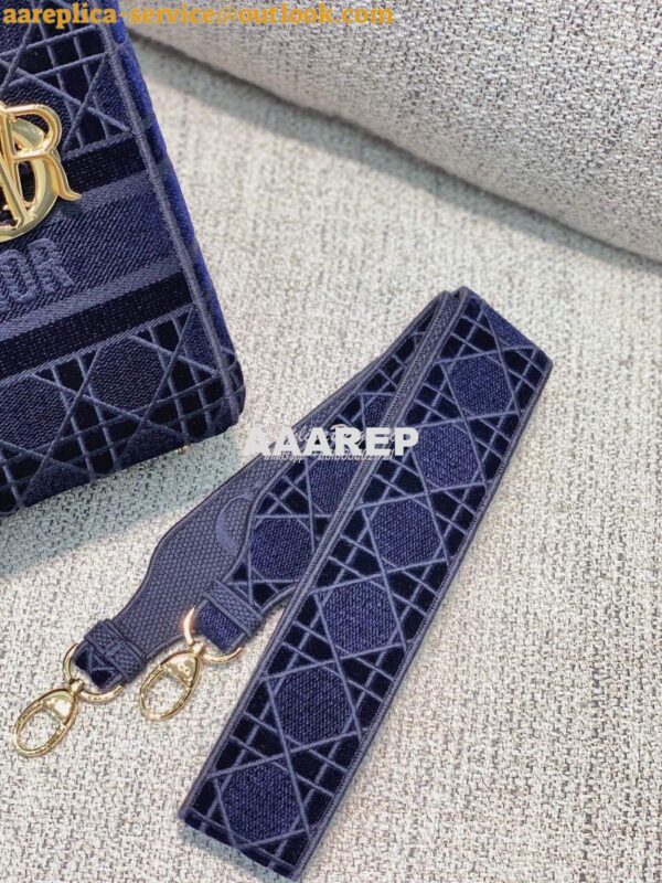 Replica Dior Medium Lady D-lite Bag Blue Cannage Embroidered Velvet M0 18