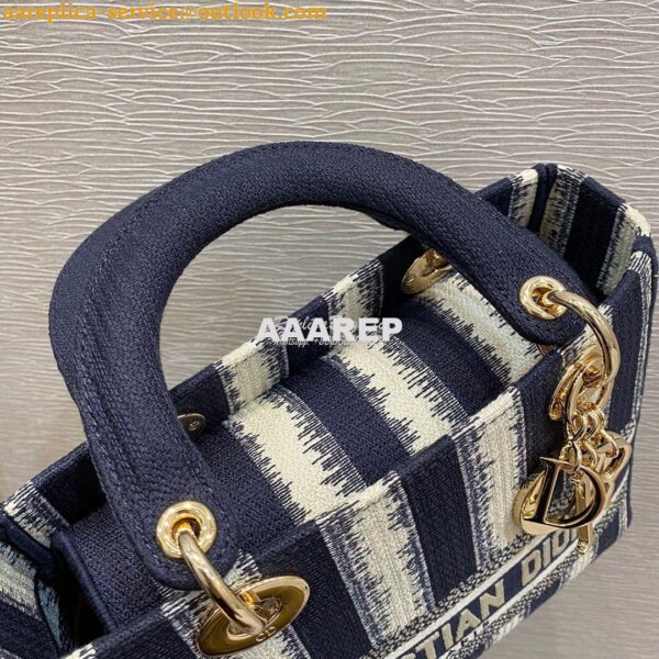 Replica Dior Medium Lady D-lite Bag Blue D-Stripes Embroidery 3