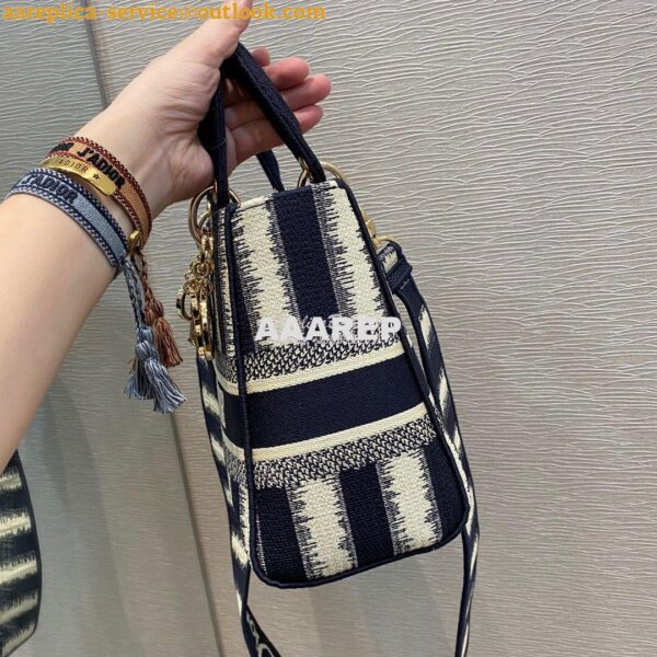 Replica Dior Medium Lady D-lite Bag Blue D-Stripes Embroidery 4