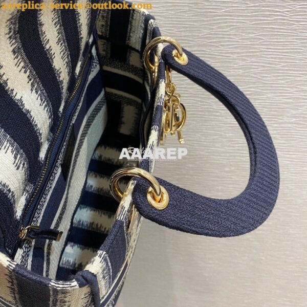 Replica Dior Medium Lady D-lite Bag Blue D-Stripes Embroidery 6