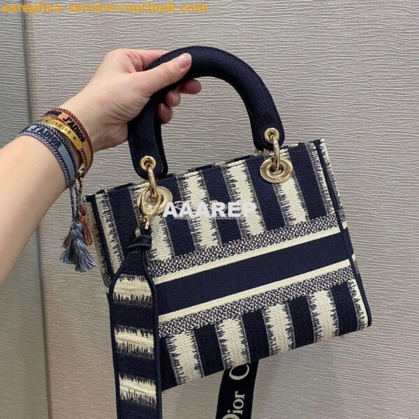 Replica Dior Medium Lady D-lite Bag Blue D-Stripes Embroidery 8