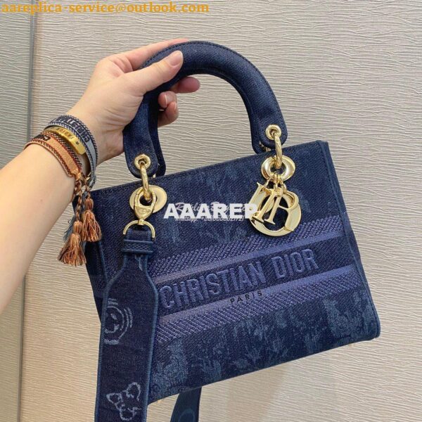 Replica Dior Medium Lady D-Lite Bag Blue Dior Flowers Embroidered Deni 3