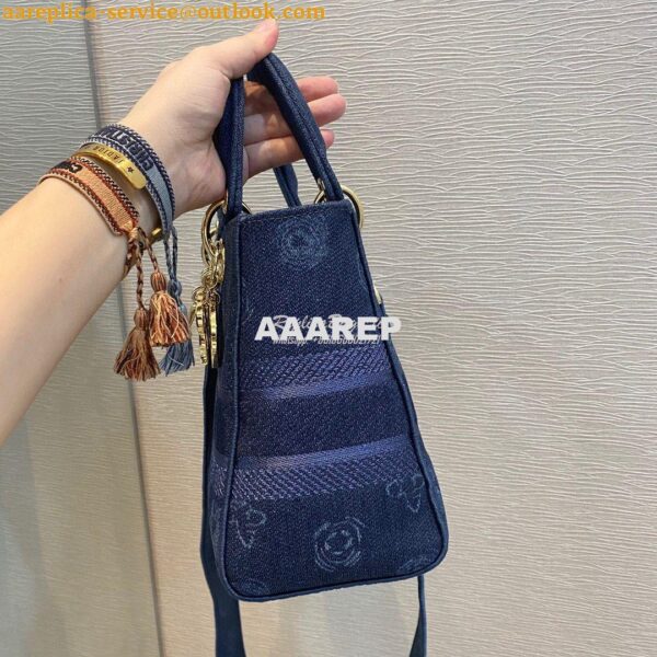 Replica Dior Medium Lady D-Lite Bag Blue Dior Flowers Embroidered Deni 4