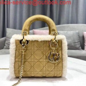 Replica Dior M0505 Mini Lady Dior Bag Shearling Camel Colored