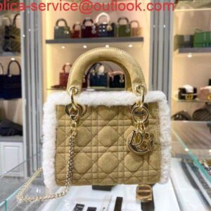 Replica Dior M0505 Mini Lady Dior Bag Shearling Camel Colored 2