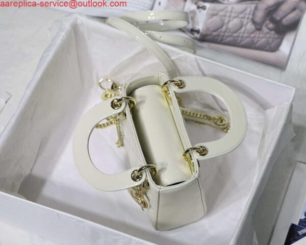 Replica Dior M0505 Mini Lady Dior Bag White Patent Cannage Calfskin 7