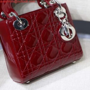 Replica Dior M0505 Mini Lady Dior Bag Wine Red Patent Cannage Calfskin Silver