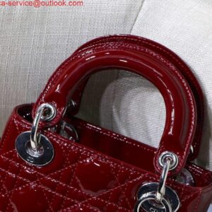 Replica Dior M0505 Mini Lady Dior Bag Wine Red Patent Cannage Calfskin Silver 2