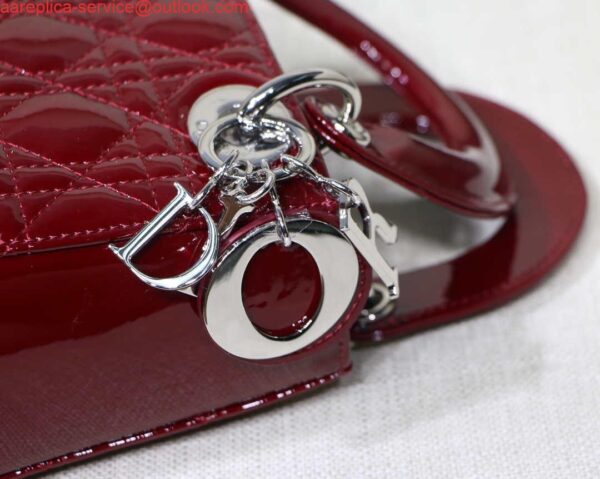 Replica Dior M0505 Mini Lady Dior Bag Wine Red Patent Cannage Calfskin Silver 5