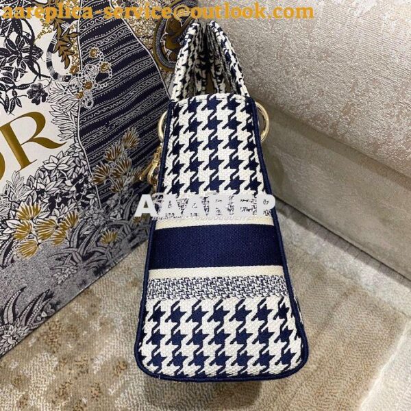 Replica Dior Medium Lady D-Lite Bag Blue White Houndstooth Embroidery 3