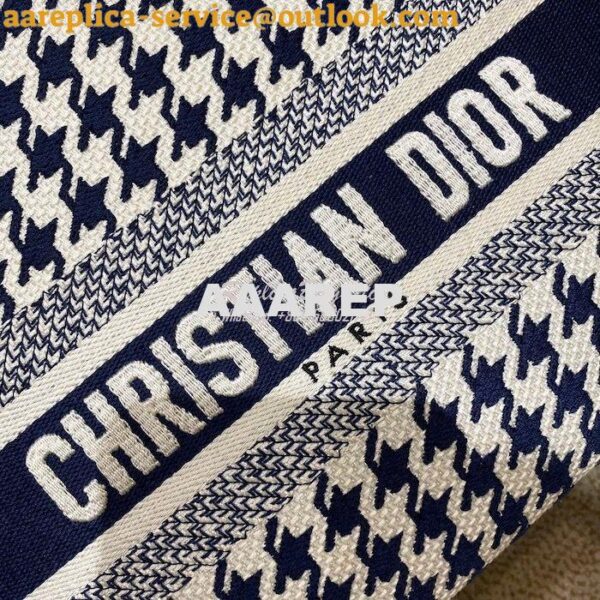 Replica Dior Medium Lady D-Lite Bag Blue White Houndstooth Embroidery 4