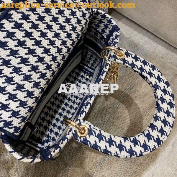 Replica Dior Medium Lady D-Lite Bag Blue White Houndstooth Embroidery 7