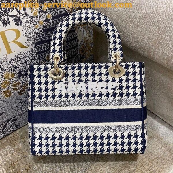 Replica Dior Medium Lady D-Lite Bag Blue White Houndstooth Embroidery 9