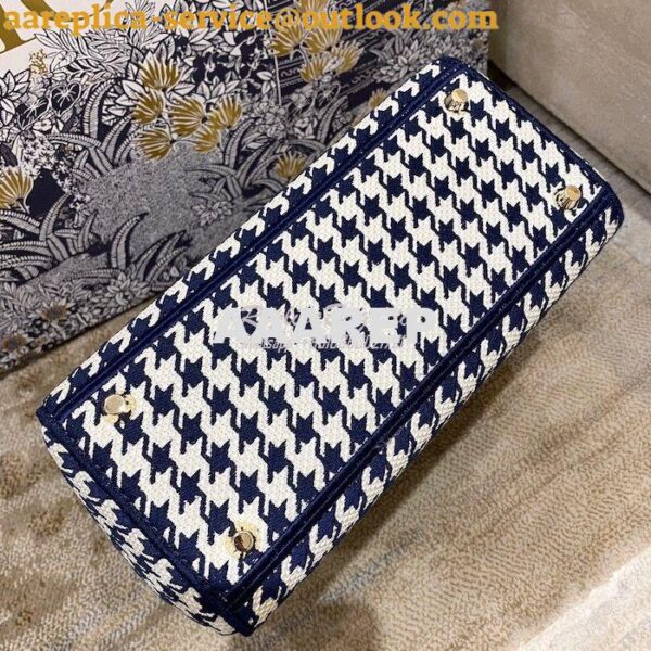 Replica Dior Medium Lady D-Lite Bag Blue White Houndstooth Embroidery 10