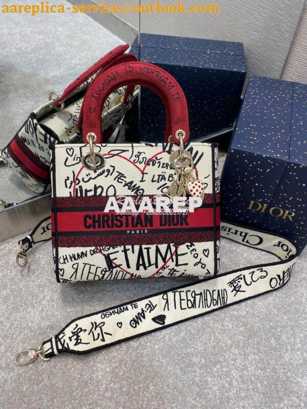 Replica Dior Medium Lady D-Lite Bag Graffiti Je'taime d'Amour Embroide