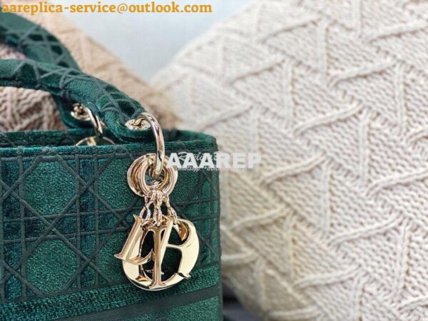 Replica Dior Medium Lady D-lite Bag Green Cannage Embroidered Velvet M 3