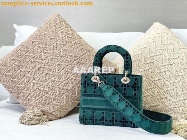 Replica Dior Medium Lady D-lite Bag Green Cannage Embroidered Velvet M 4