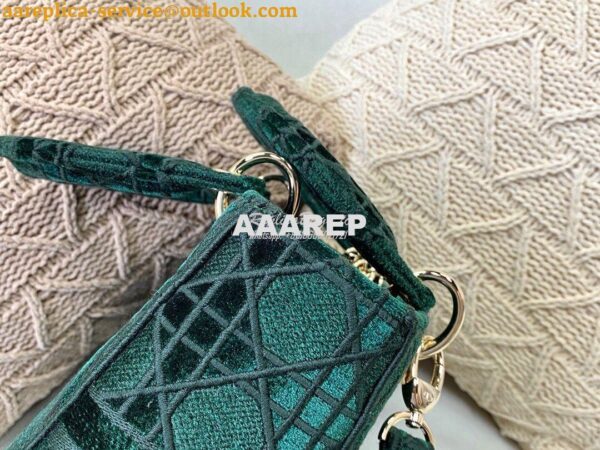 Replica Dior Medium Lady D-lite Bag Green Cannage Embroidered Velvet M 6