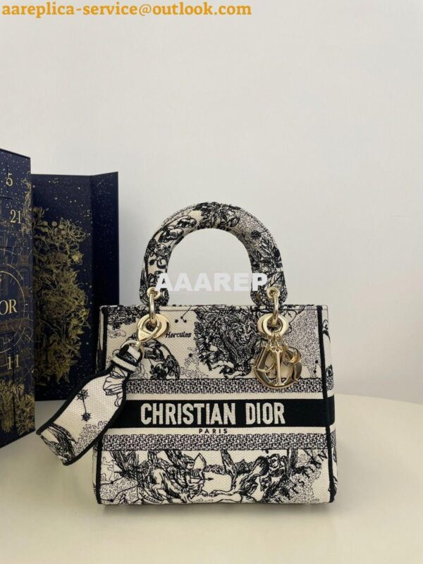 Replica Dior Medium Lady D-Lite Bag Latte and Black Zodiac Embroidery