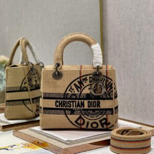 Replica Dior M0565 Lady D-Life Medium Bag Beige Union Jute Fabric