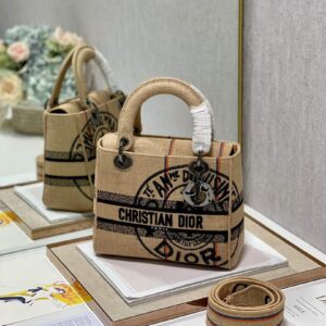 Replica Dior M0565 Lady D-Life Medium Bag Beige Union Jute Fabric 2