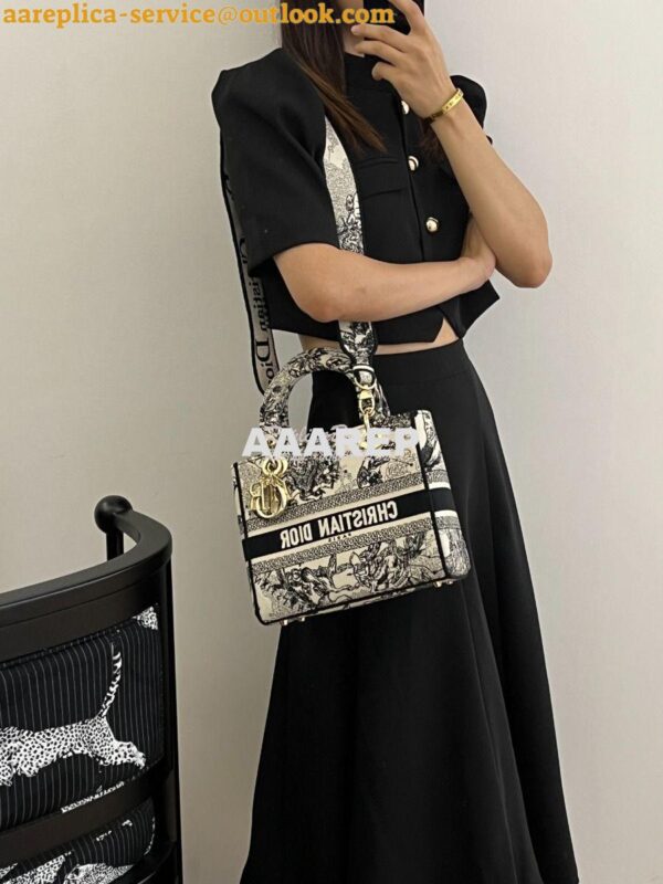 Replica Dior Medium Lady D-Lite Bag Latte and Black Zodiac Embroidery 11