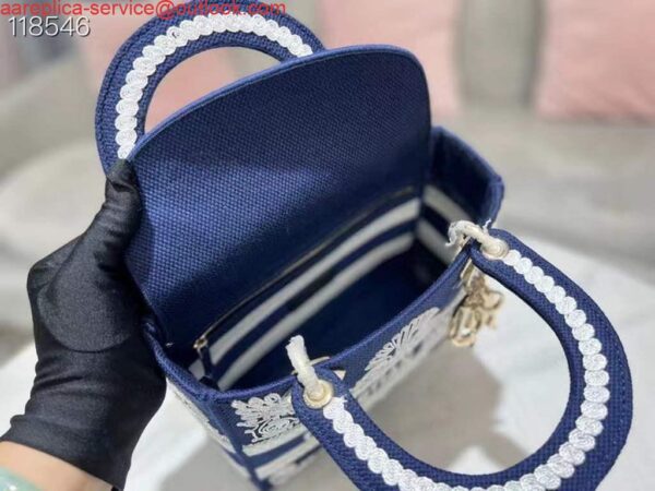 Replica Dior M0565 Medium Lady D-Life Bag Blue and White Cornely-Effect Embroidery 6