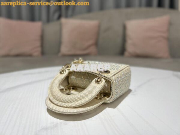 Replica Dior Micro Lady Dior Bag Beige Canvas Embroidered with Metalli 4