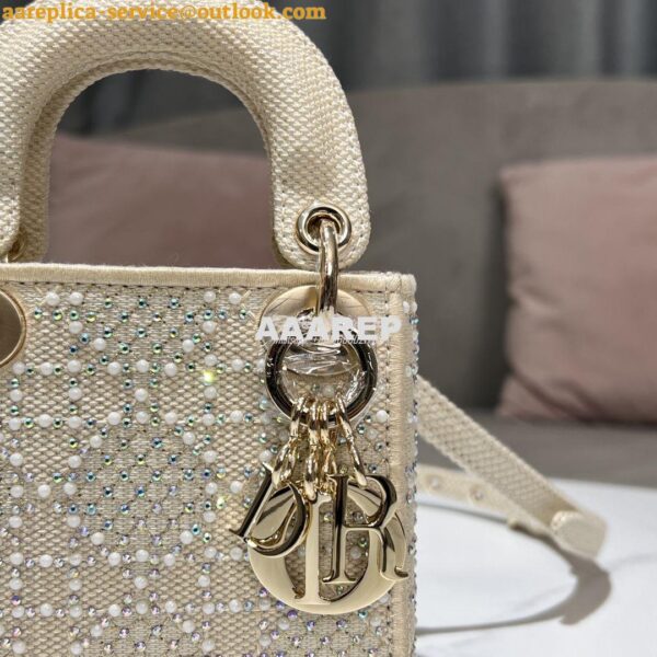 Replica Dior Micro Lady Dior Bag Beige Canvas Embroidered with Metalli 5