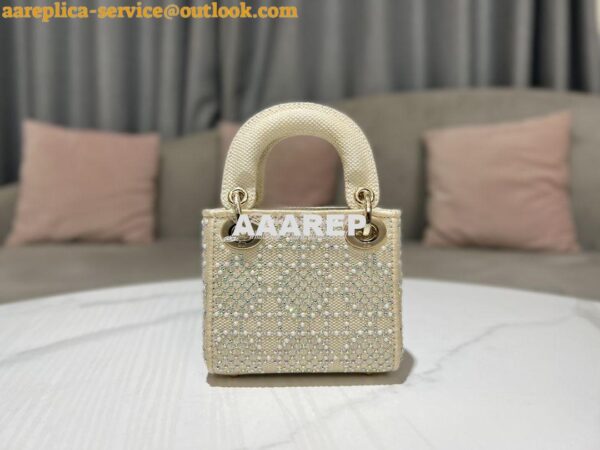 Replica Dior Micro Lady Dior Bag Beige Canvas Embroidered with Metalli 6
