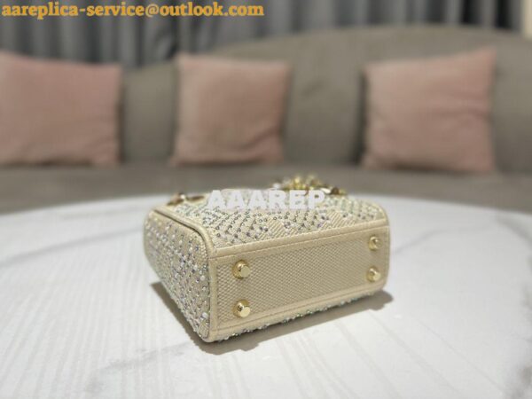 Replica Dior Micro Lady Dior Bag Beige Canvas Embroidered with Metalli 9