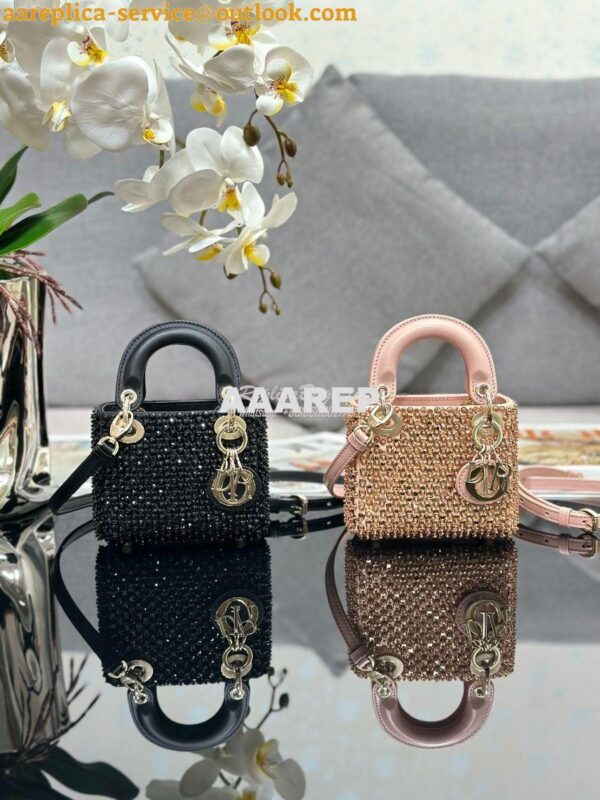 Replica Dior Micro Lady Dior Bag Black Calfskin Embroidered with Stras