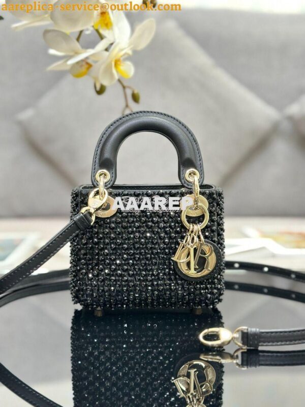Replica Dior Micro Lady Dior Bag Black Calfskin Embroidered with Stras 2