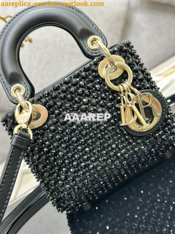 Replica Dior Micro Lady Dior Bag Black Calfskin Embroidered with Stras 3