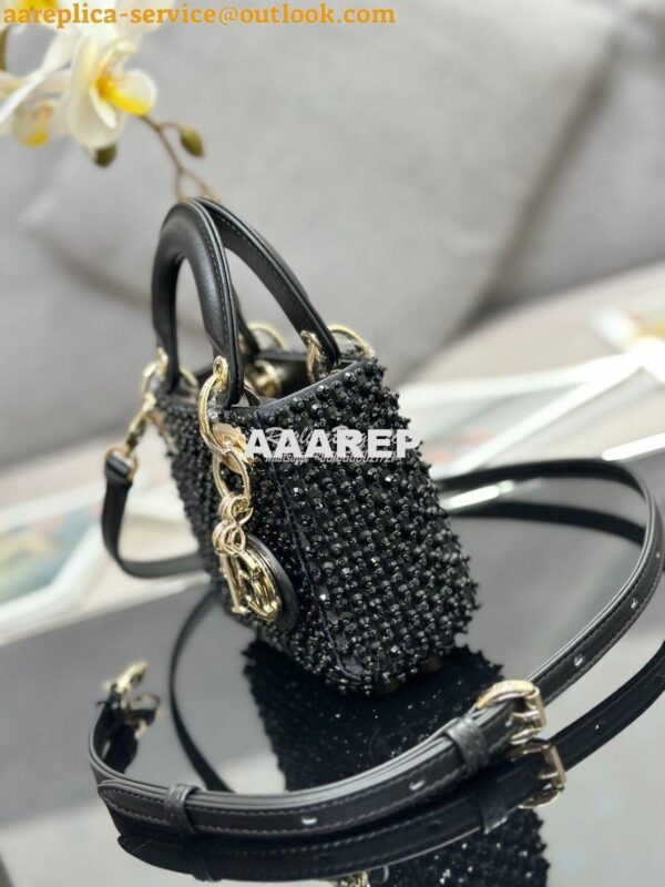 Replica Dior Micro Lady Dior Bag Black Calfskin Embroidered with Stras 5