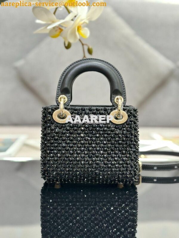 Replica Dior Micro Lady Dior Bag Black Calfskin Embroidered with Stras 6