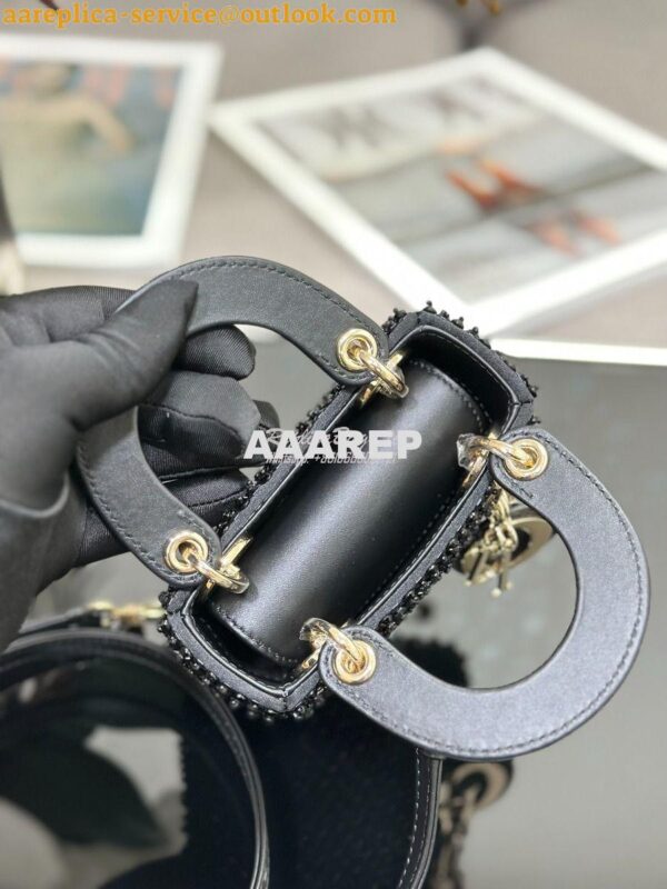 Replica Dior Micro Lady Dior Bag Black Calfskin Embroidered with Stras 7
