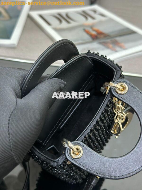 Replica Dior Micro Lady Dior Bag Black Calfskin Embroidered with Stras 8