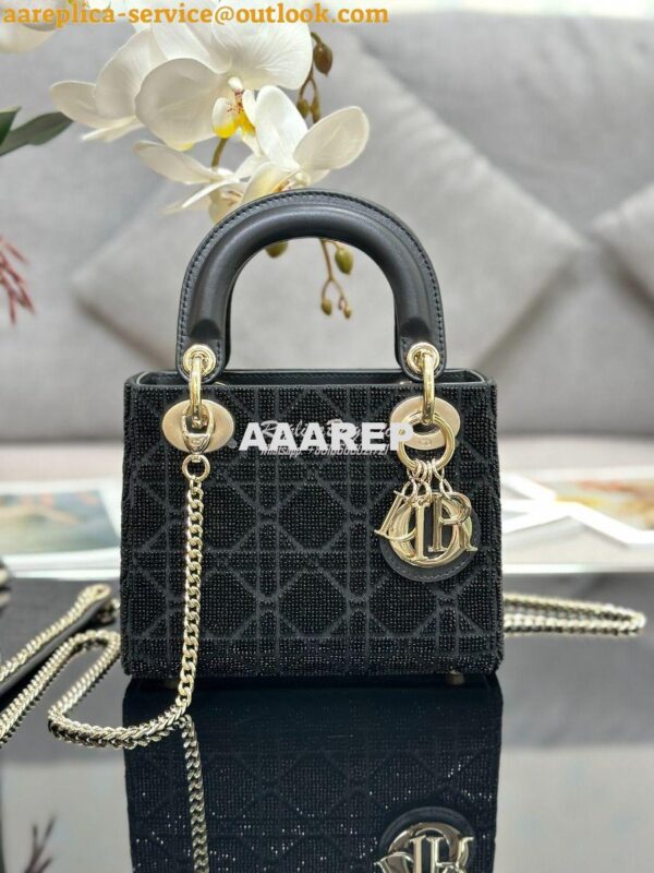 Replica Dior Micro Lady Dior Bag BLack Cannage Cotton with Micropearl